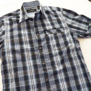 MEN'S SMALL Button Front Blue Plaid Short Sleeve Shirt